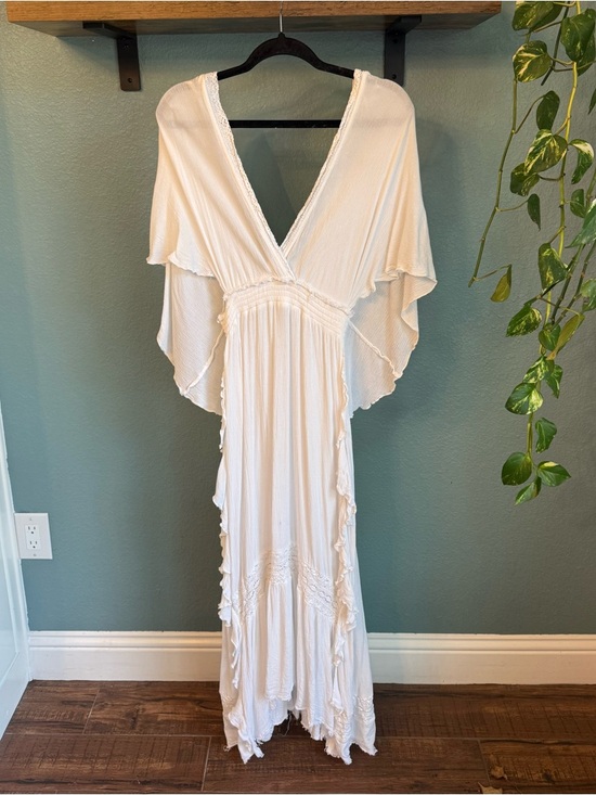 Free People White Cotton Gauze Boho Maxi Dress Small Flutter Sleeve Cottagecore - Picture 2 of 5
